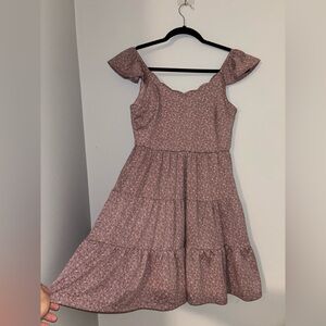 Monteau Scalloped Neckline Pink Floral Mini Dress